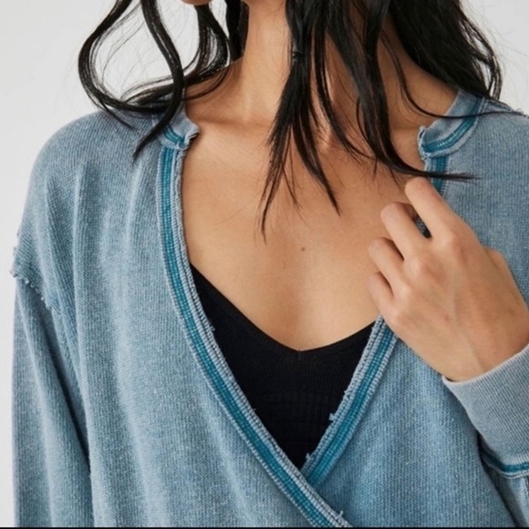 Free People Blue Wrap Top - Picture 3 of 10